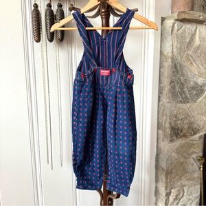 OshKosh B'gosh Stripes & Embroidered Rose Vintage 90s Denim Overalls
